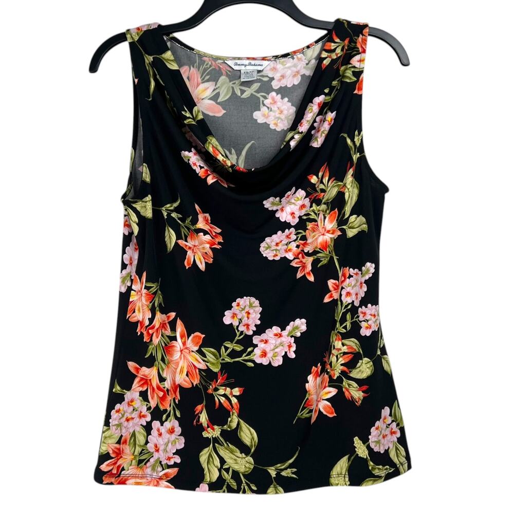 Tommy Bahama Women's Size XS Sleeveless Cowl Neck Black Floral Top Blouse